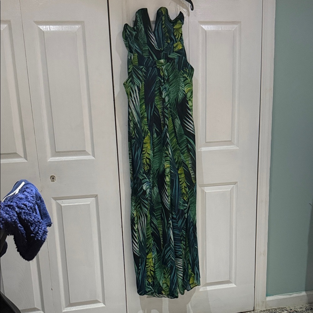 Forever 21 Green Leaf Print Jumpsuit
